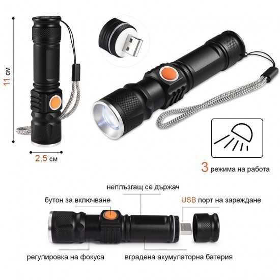 Фенер Cree BL-515, Li-ion 18650/USB, 1050 lumens