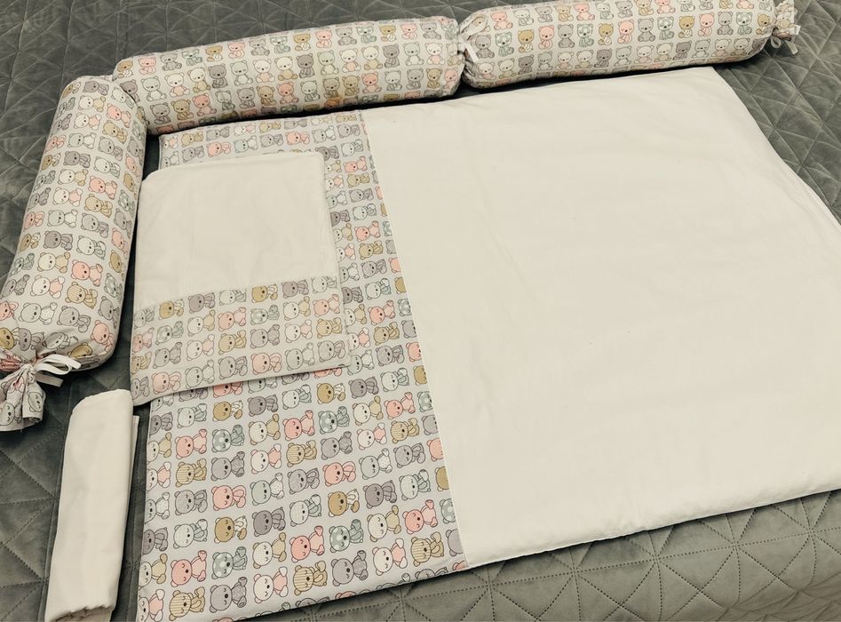 Set lenjerie PREMIUM pătuț fetițe – 6 piese, bumbac 100%, 60×120