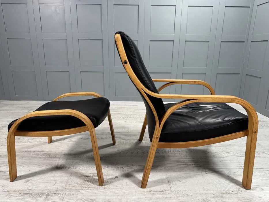 Скандинавско кожено кресло с табуретка Д1033-Д