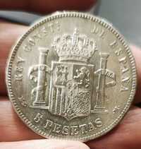5 Песети 1885г. Испания - сребро. Много добро качество