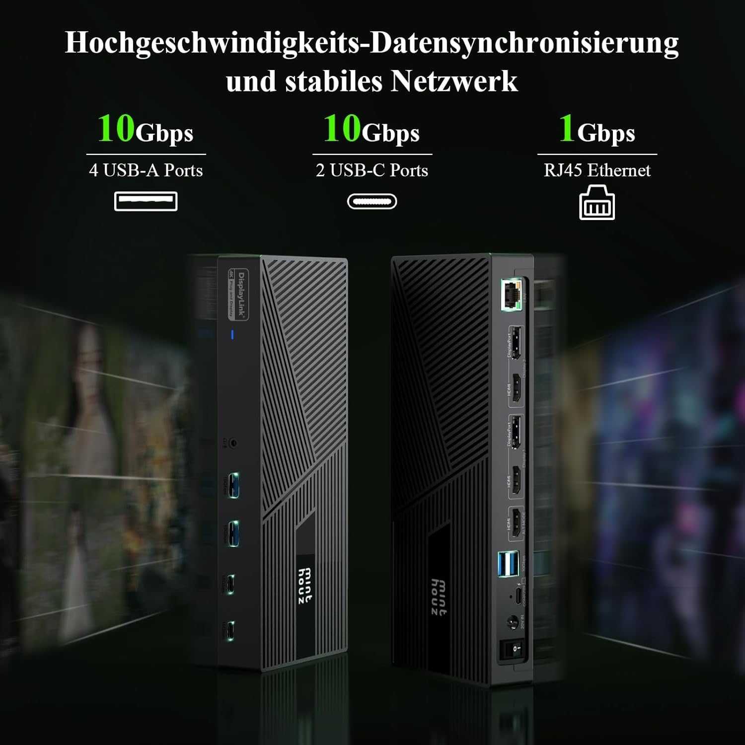 Докинг станция Minthouz DisplayLink за 3 x 4K 60 Hz монитора 160 W