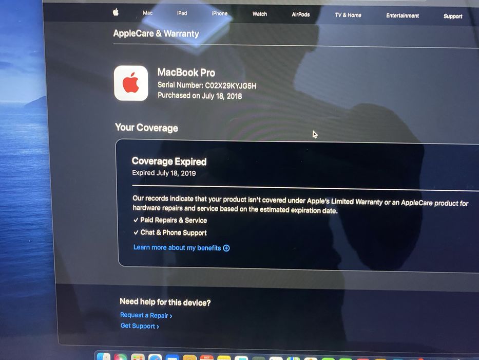 Продаётся Macbook pro 2018 A1190