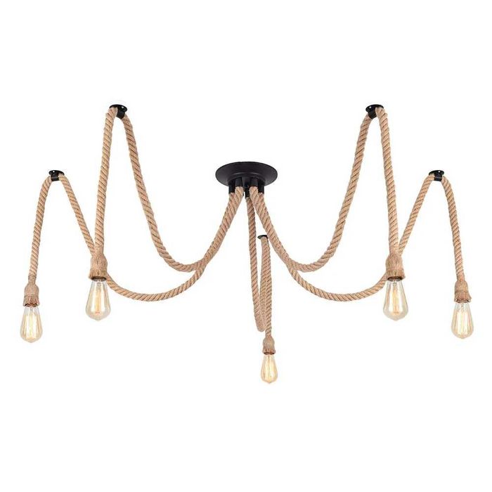 Candelabru industrial din funie de cânepă retro cu 5 brate