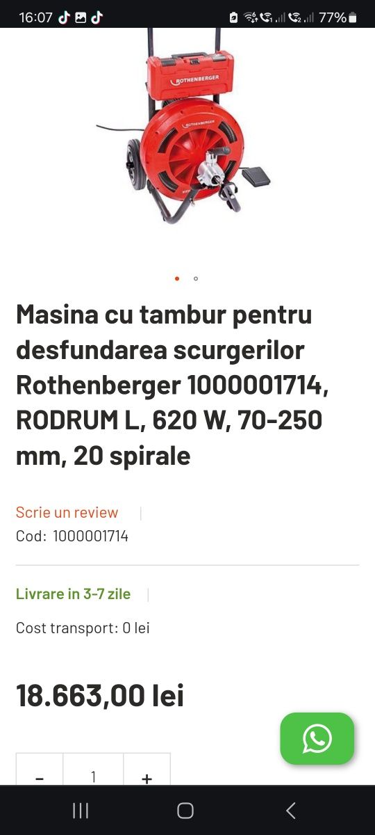 Masina cu tambur desfundat canalizari  Rothenberger Rodrum L