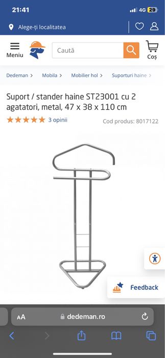 Suport/stander haine cu 2 agatatori