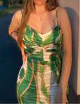 Rochie verde-auriu-alb