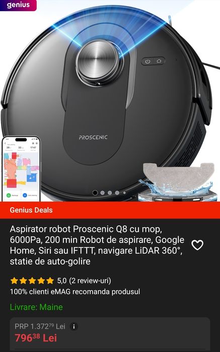 Aspirator robot Proscenic Q8 Aspirare-Mop