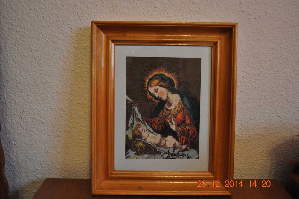 Goblen Icoana ortodoxa Maica Domnului Iisus NOU sticla și rama lemn
