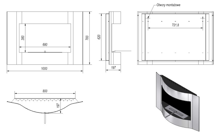 Semineu-bioetanol forma ovala de inox cu un design deosebit si modern