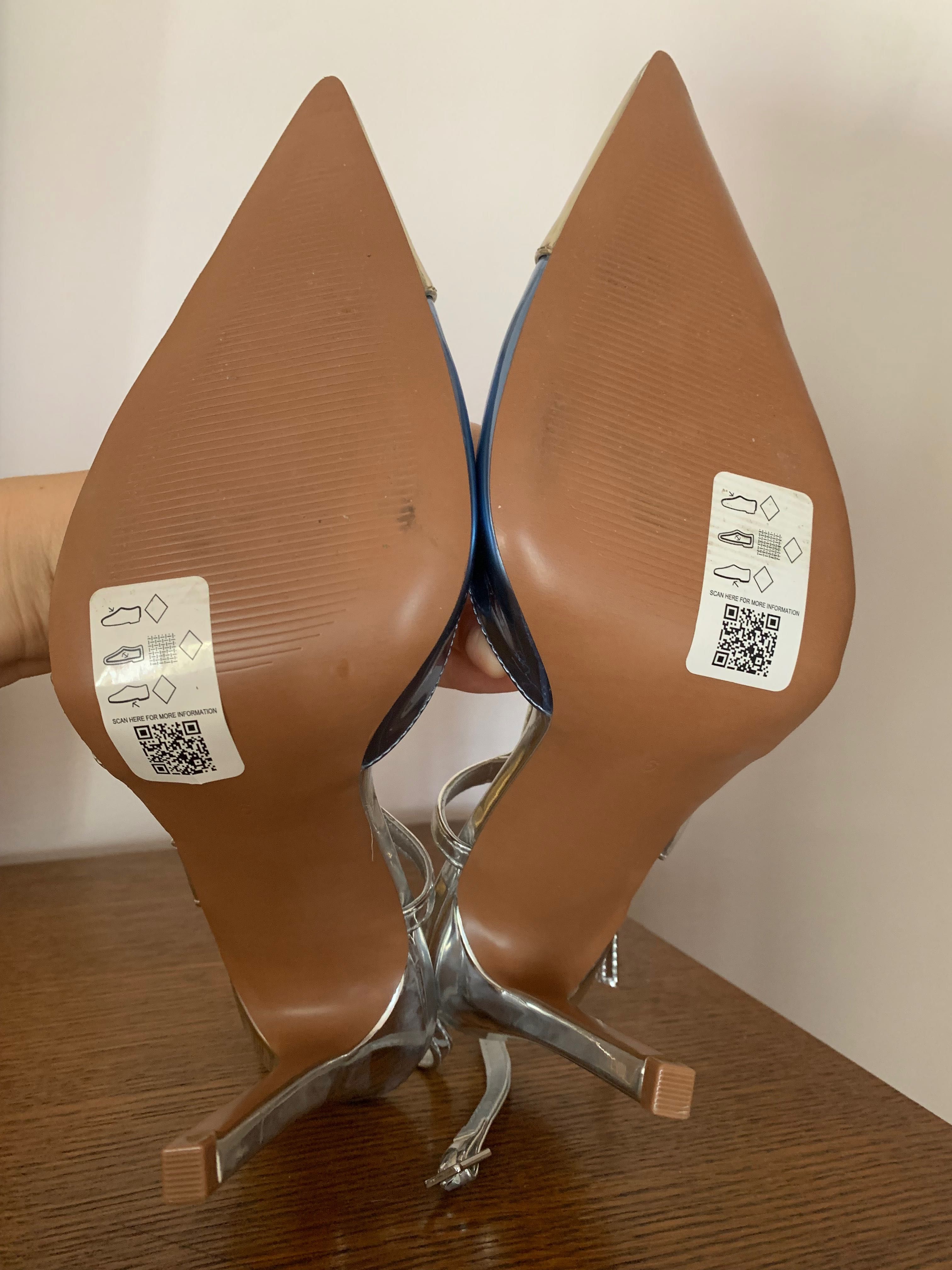 ASOS сребърни/златисти/металик сандали/ отворена пета/ток/ остър връх
