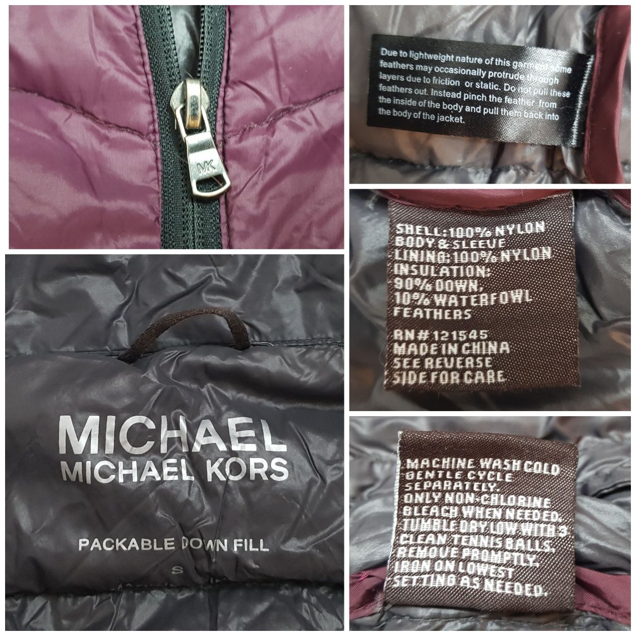 Geaca puf Michael Kors Ultralight Dawn Fill, măsura S bordeaux