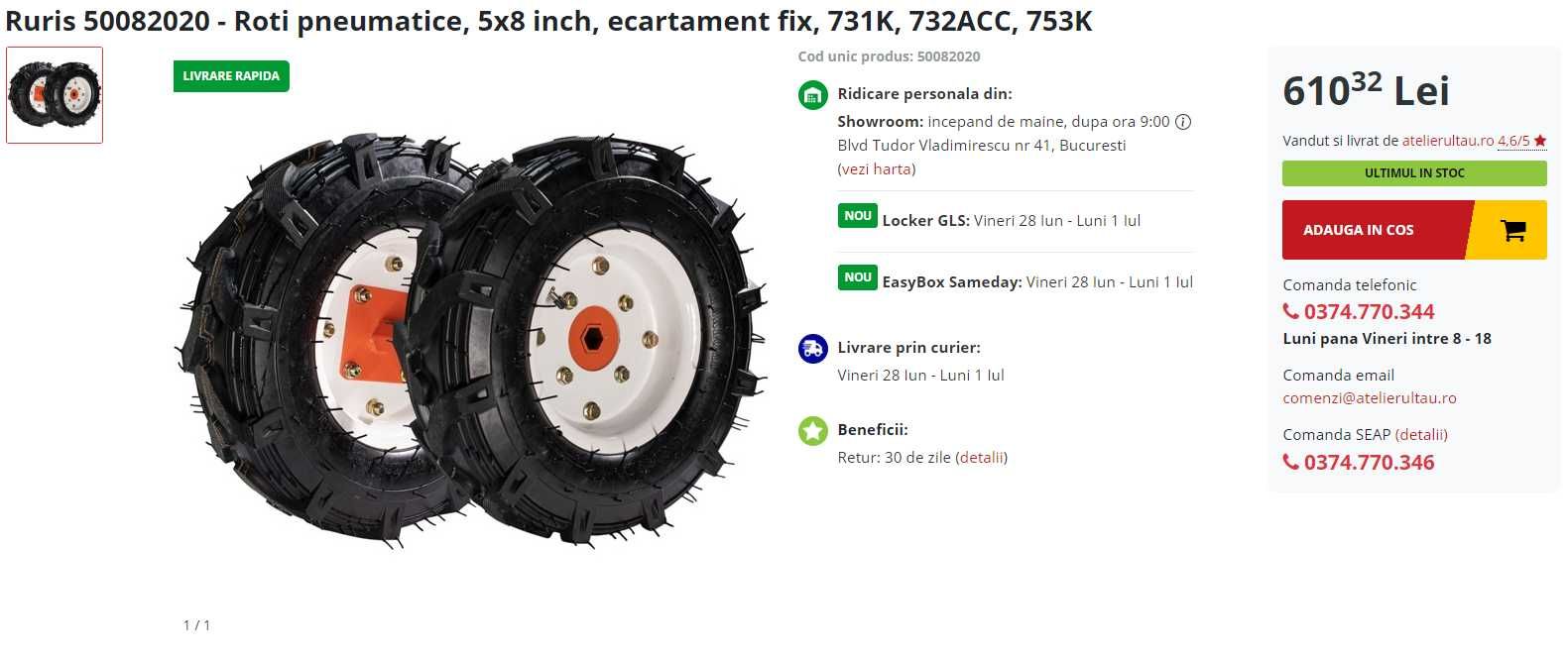 Set roti cu manicot ( doua) motocultor motosapa diverse  5.00 x 8