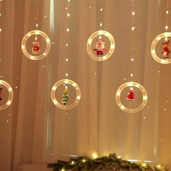 Светещи LED рингове с коледни фигурки, тип завеса 3м, 10 ринга на