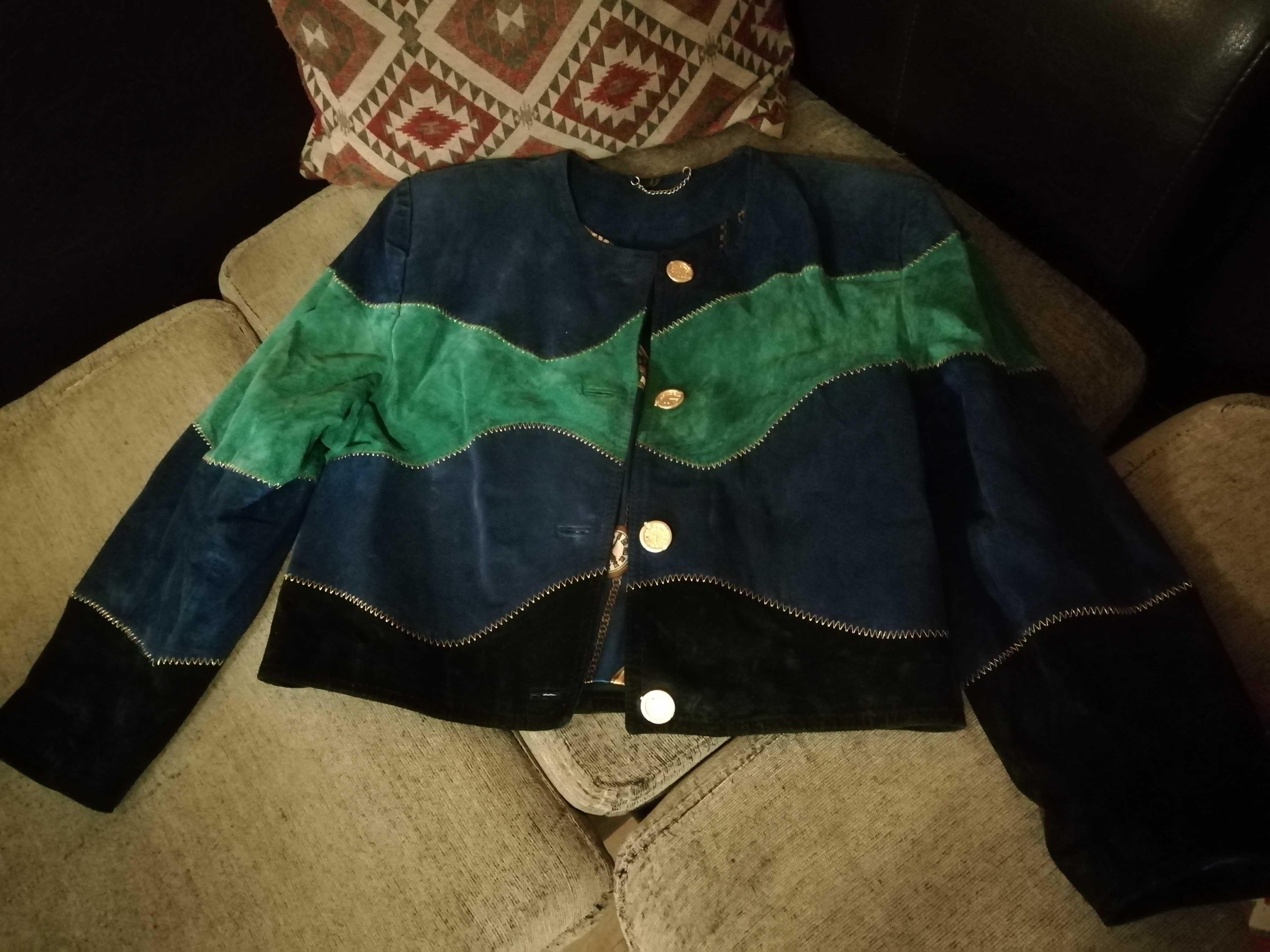 дамско яке  – естествена кожа -  синьо и зелено, луксозно