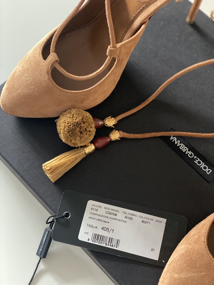 Pantofi Dolce Gabbana stiletto ankle strap cu ciucuri nr 40