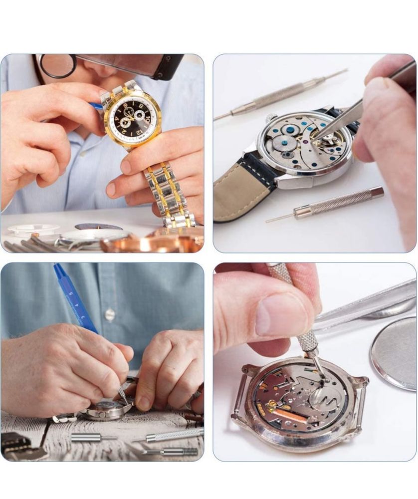 Set instrumente repararea ceasurilor, Plastic/Inox, Albastru/Argintiu