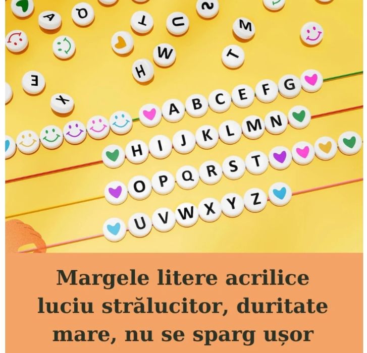 Margele albe rotunde cu litere negre, 800 buc, alfabet A-Z