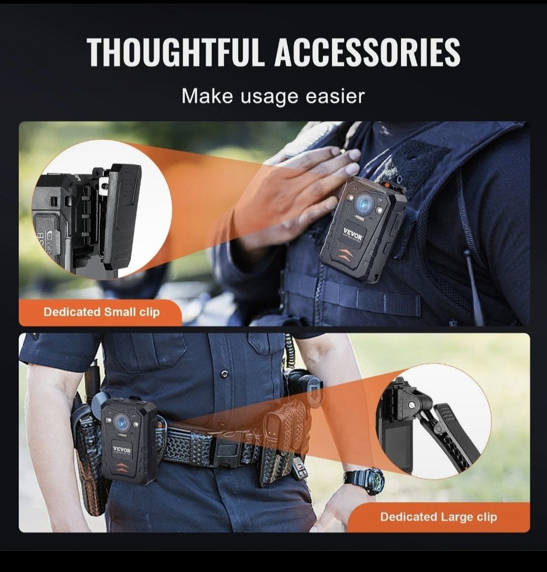 VEVOR 1440P Police Body Camera 128G Body Cam 3500 mAh Battery Night Vi