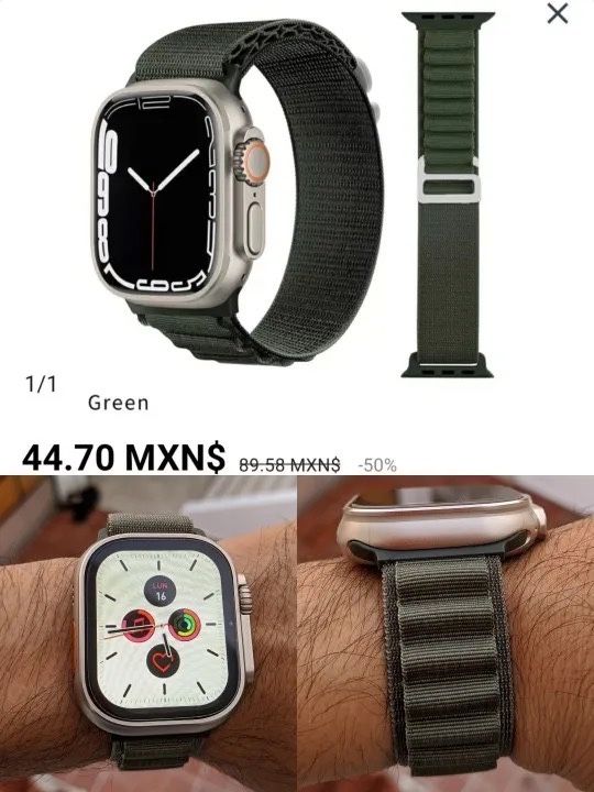 Curea pentru Apple Watch 49mm, Loop, Green, Cyan, Black,Alpine,