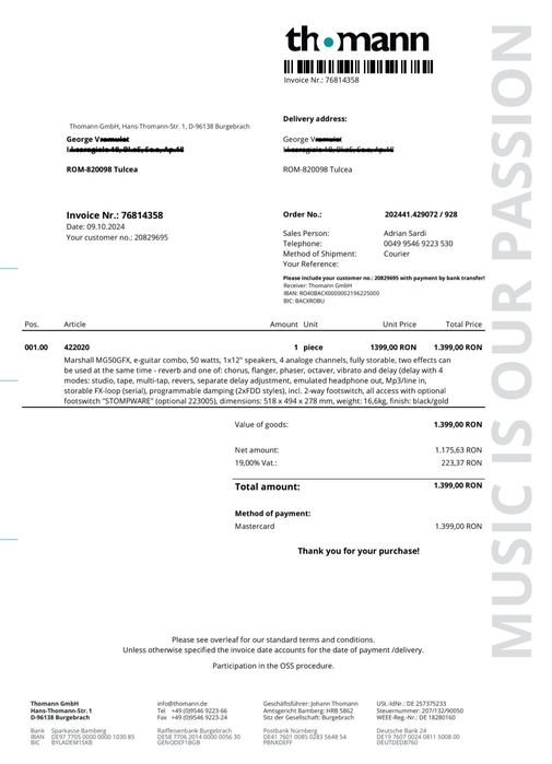 Amplificator chitara electrica Marshall MG50GFX (încă 2 ani garanție)