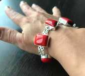 Bratara Argint 925 Vintage cu Pietre Semipretioase Coral