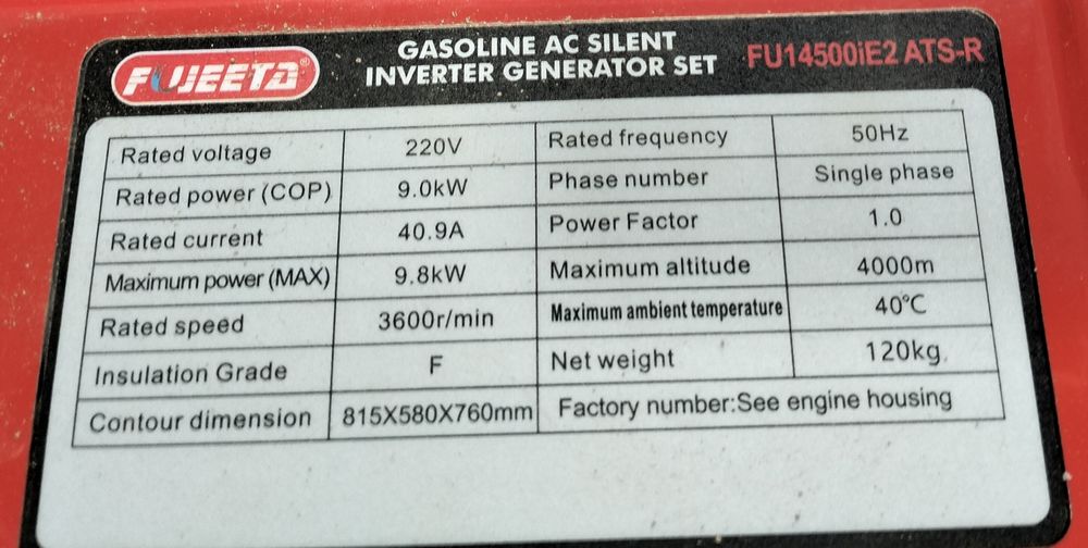 Inverter generator Fujeeta 9,8kvt