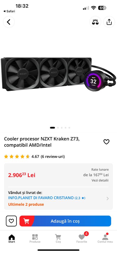 Cooler procesor NZXT Kraken Z73, compatibil AMD/Intel