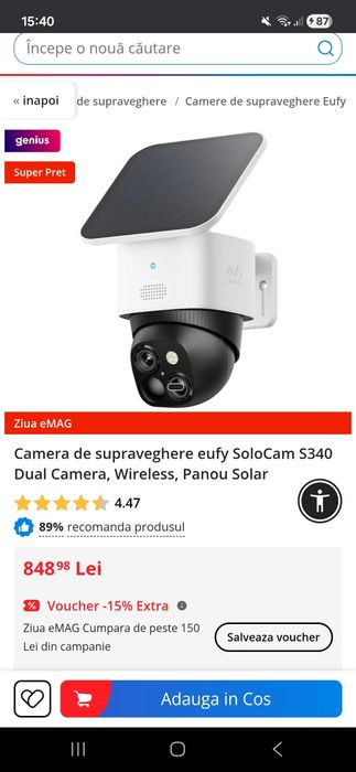Eufy SoloCam S340-Panou Solar