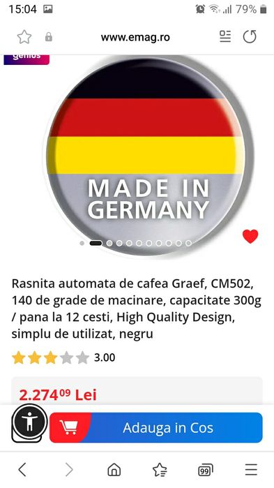 Rasnita Cafea Profesionala GRAEF CM501EU,noua,made in Germany.