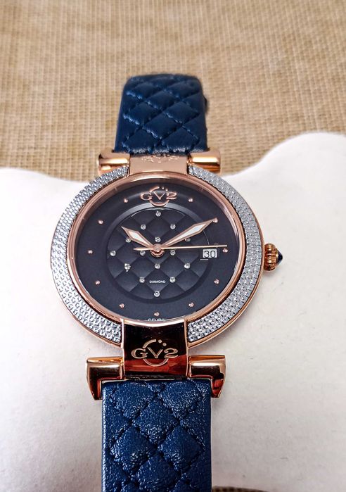 Ceas  Gv2 By Gevril  1509-L3 Berletta Diamond Quartz Blue Dial- Femei