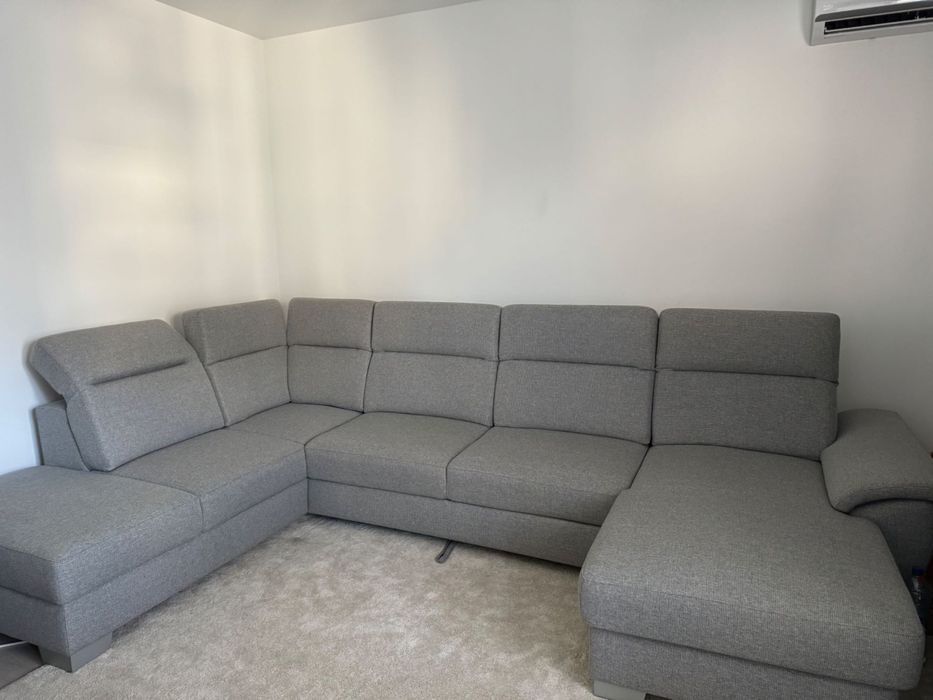 Coltar U Extensibil Naturlich Dax,Stanga, Tetiere Reglabile,Gri,375 Cm
