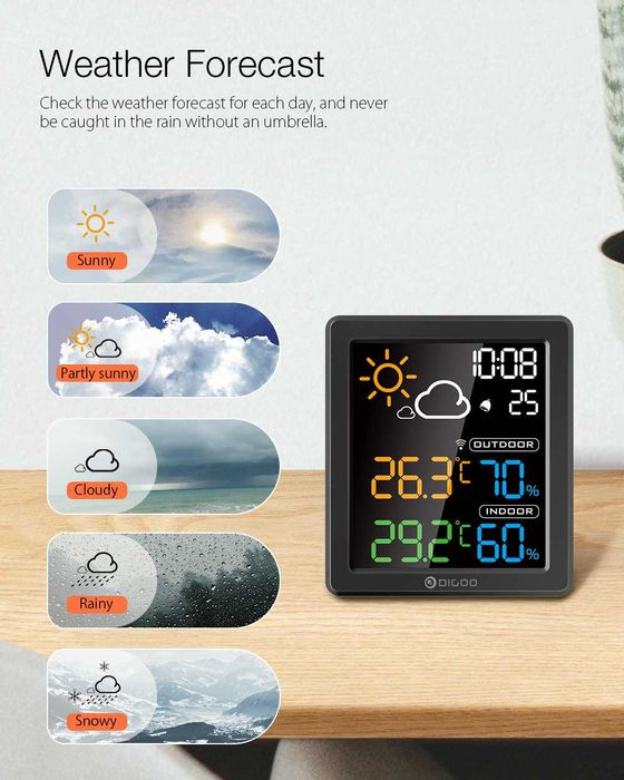 Метео станция с външен сензор, влажност, вътрешна и външна температура