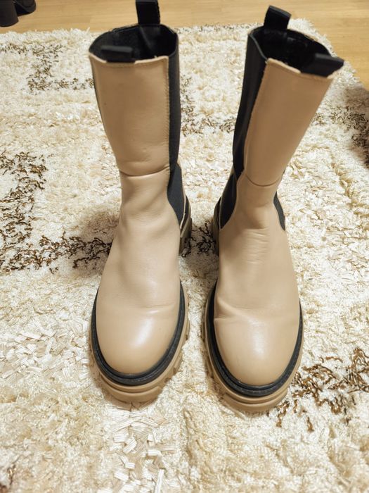 Дамски кафяви боти естествена кожа Vero moda