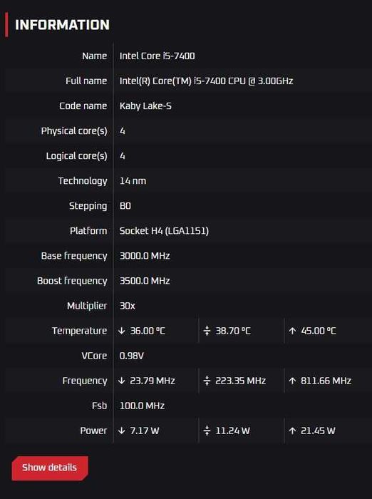 Procesor I5 7400 3.00GHz socket 1151 v1