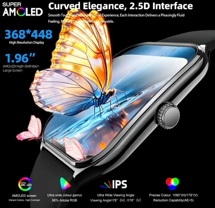 Ултра-тънък смарт часовник, AMOLED HD