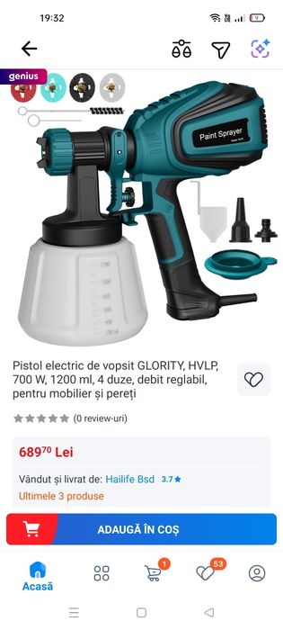 Pistol electric de vopsit GLORITY, HVLP, 700 W, 1200 ml, 4 duze