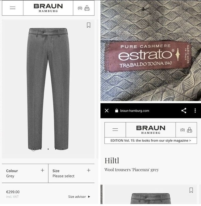 Pantaloni conici de lux Hiltl din casmir pur Estrato, Bărbați - W36