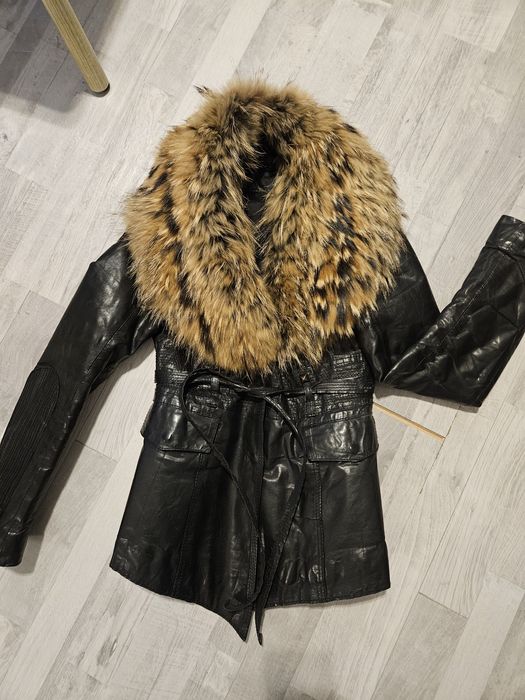 Кожено яке с яка от естествен косъм