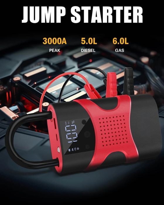 Starter auto portabil, 12000mAh pornire auto,  powerbank, compresor