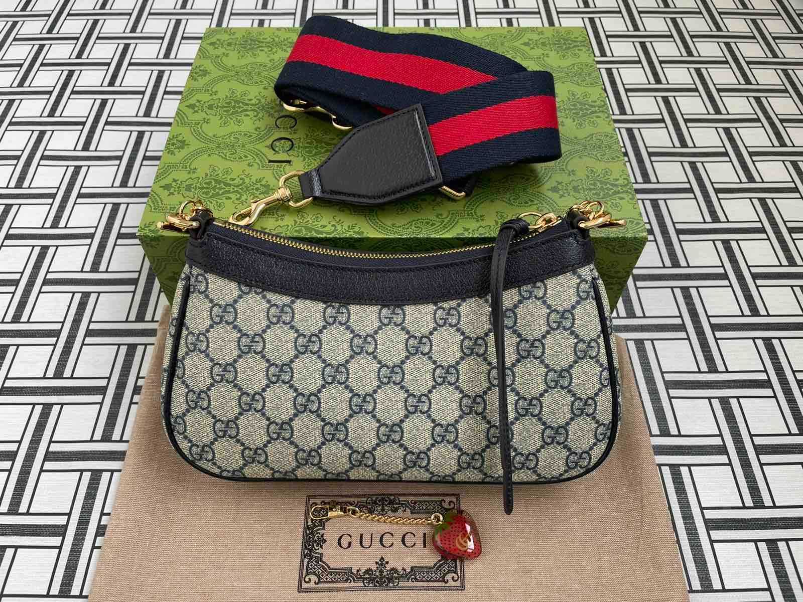 Gucci Оригинална Малка Чанта Ophidia Гучи Supreme Син Canvas GG Лого