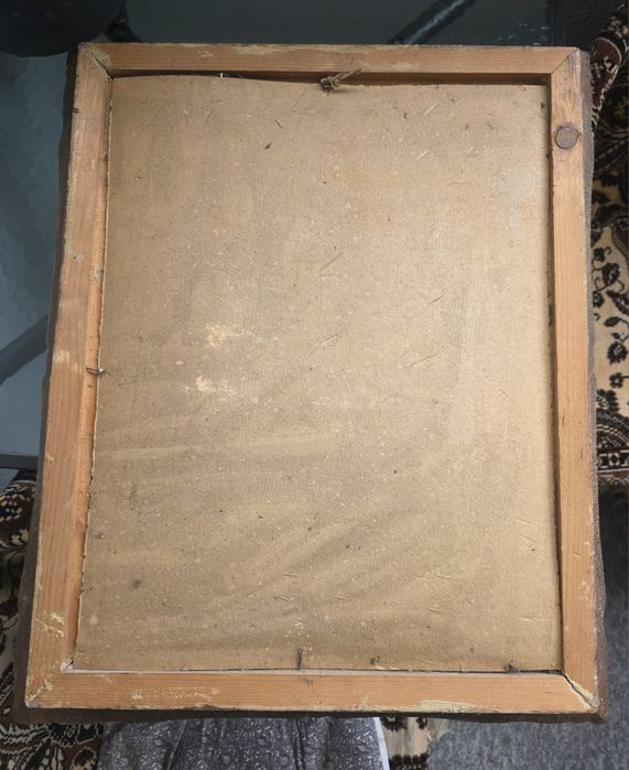 Tablou vechi pictat manual, mamă și copil, pictură în ulei