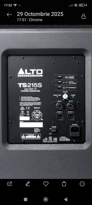 Subwoofer Activ Alto TS 215S cu difuzor 15" B&C Neodymium Nou