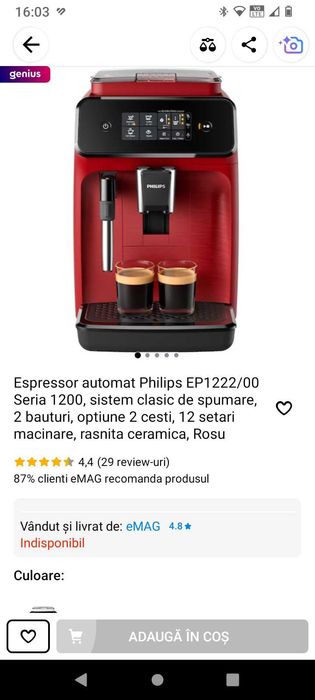 Espressor Philips rosu EP 1222