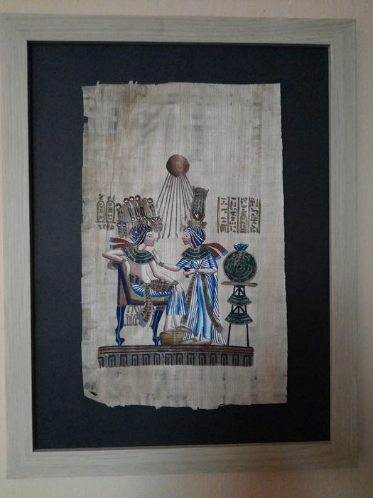 Tutankhamon si soția lui Ankhesenamun ( pictura pe papirus)