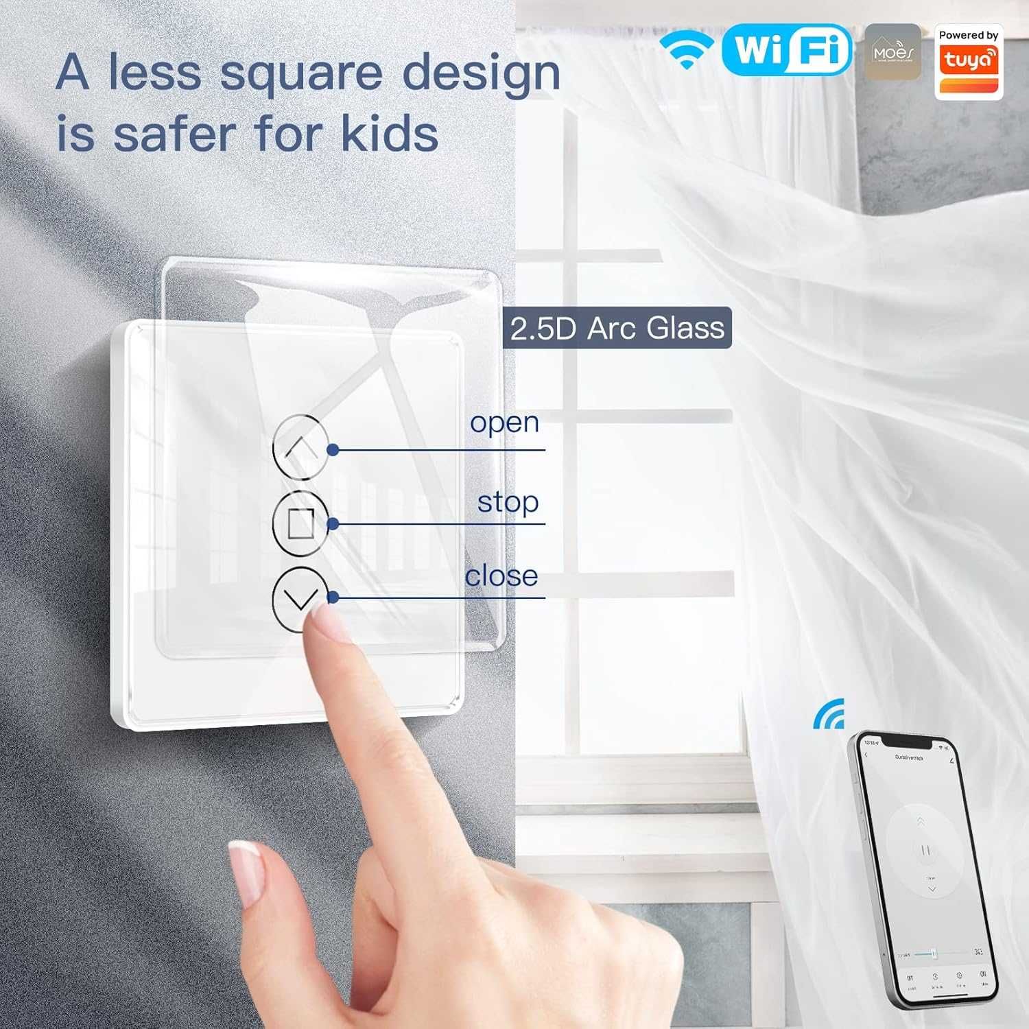 НОВ! Смарт WiFi Стенен Прекъсвач за Ролетни Щори, 4 бр/к-кт
