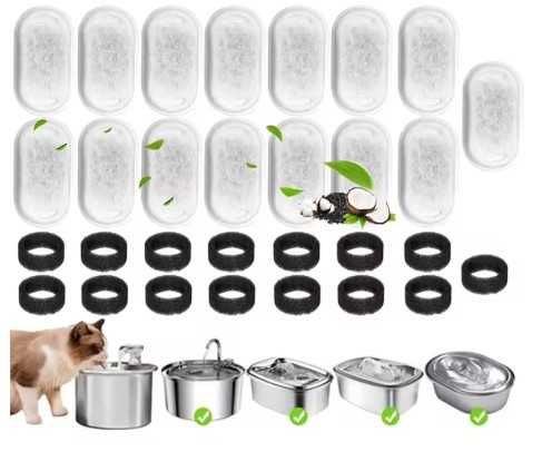 Filtre carbon activ + burete, pentru fantana apa pisici / 15 buc