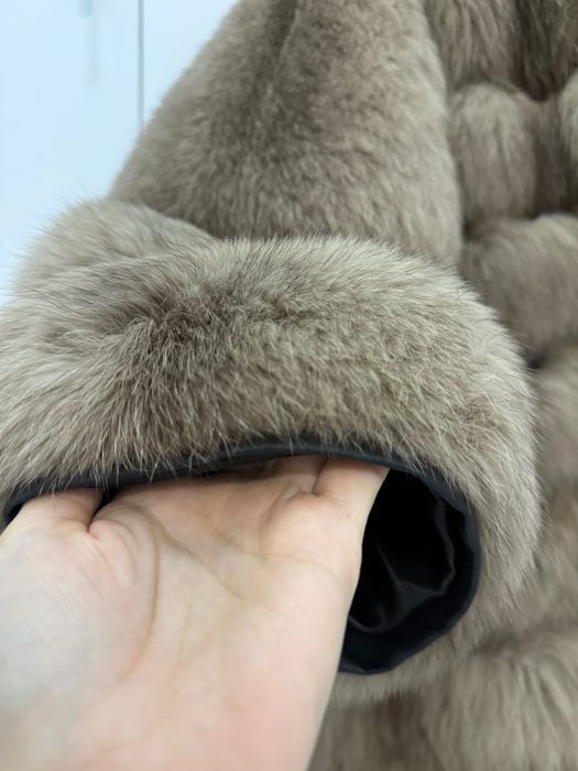 haină autentică din blană de vulpe arctică naturala