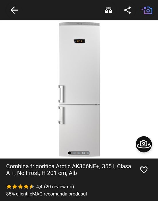 Combina frigorifica Arctic AK366NF+, 355 Clasa A+, No Frost, H201 cm