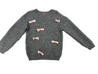 Кофта свитер для девочки серый с  розовыми бантиками