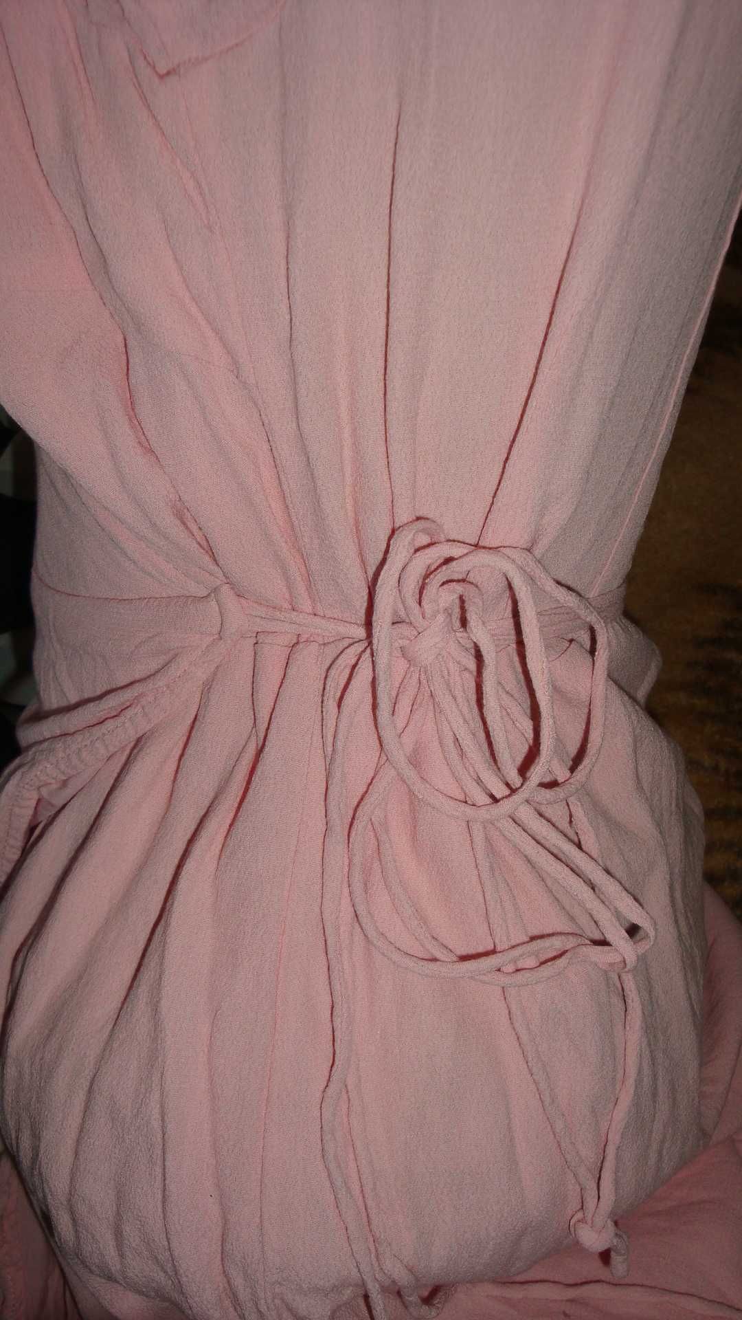 Rochie midi roz pal, vară, plajă, parte peste parte, XS